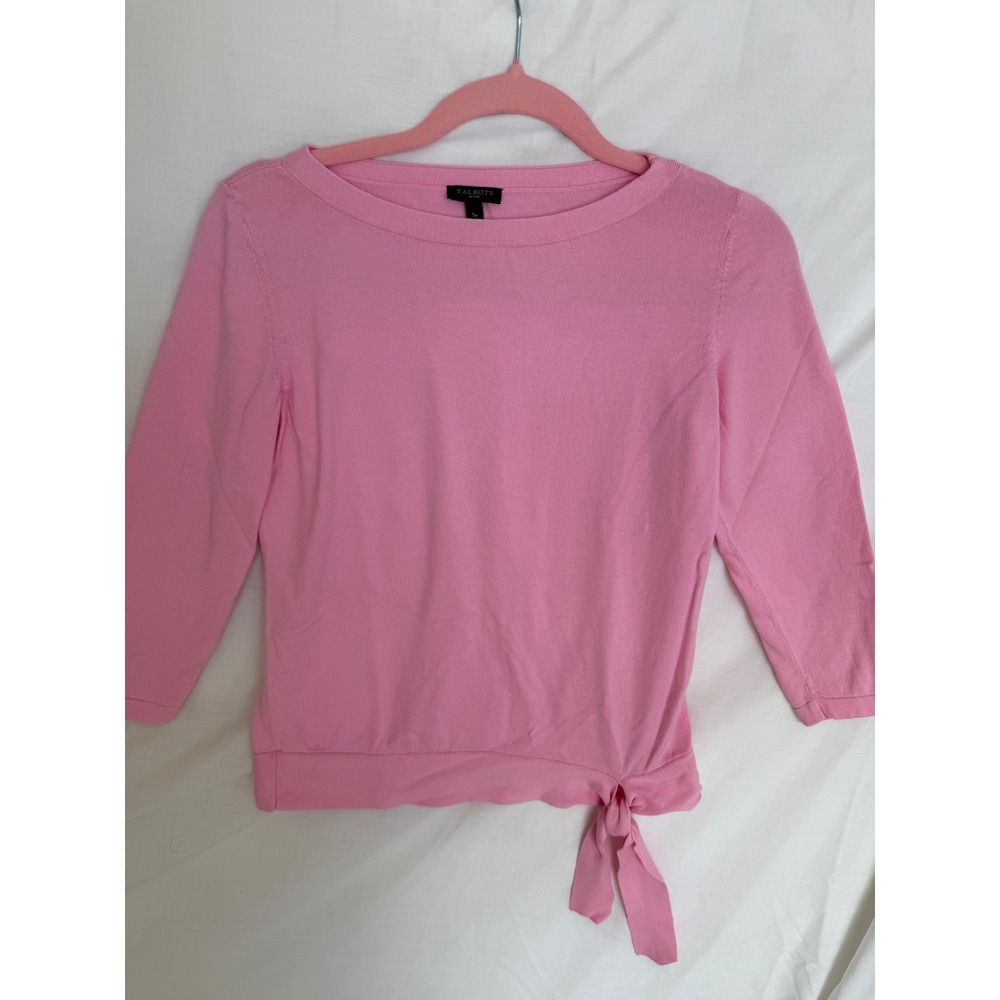 Talbots Petites Pink Boat Neck 3/4 Sleeve Side Tie Knit Sweater Sp